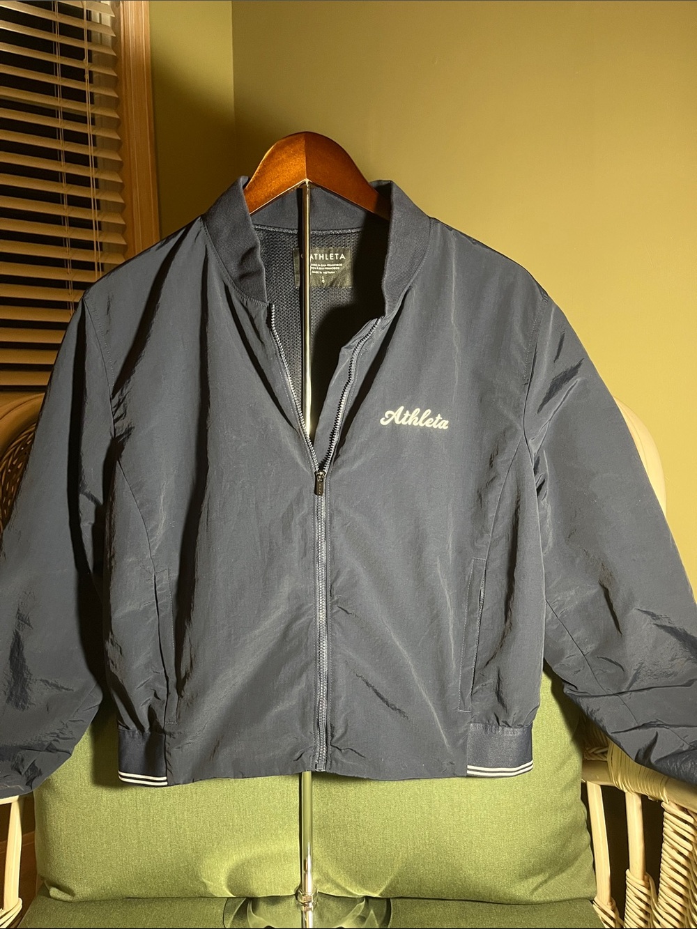 Athleta Navy Zip-Front Bomber Jacket